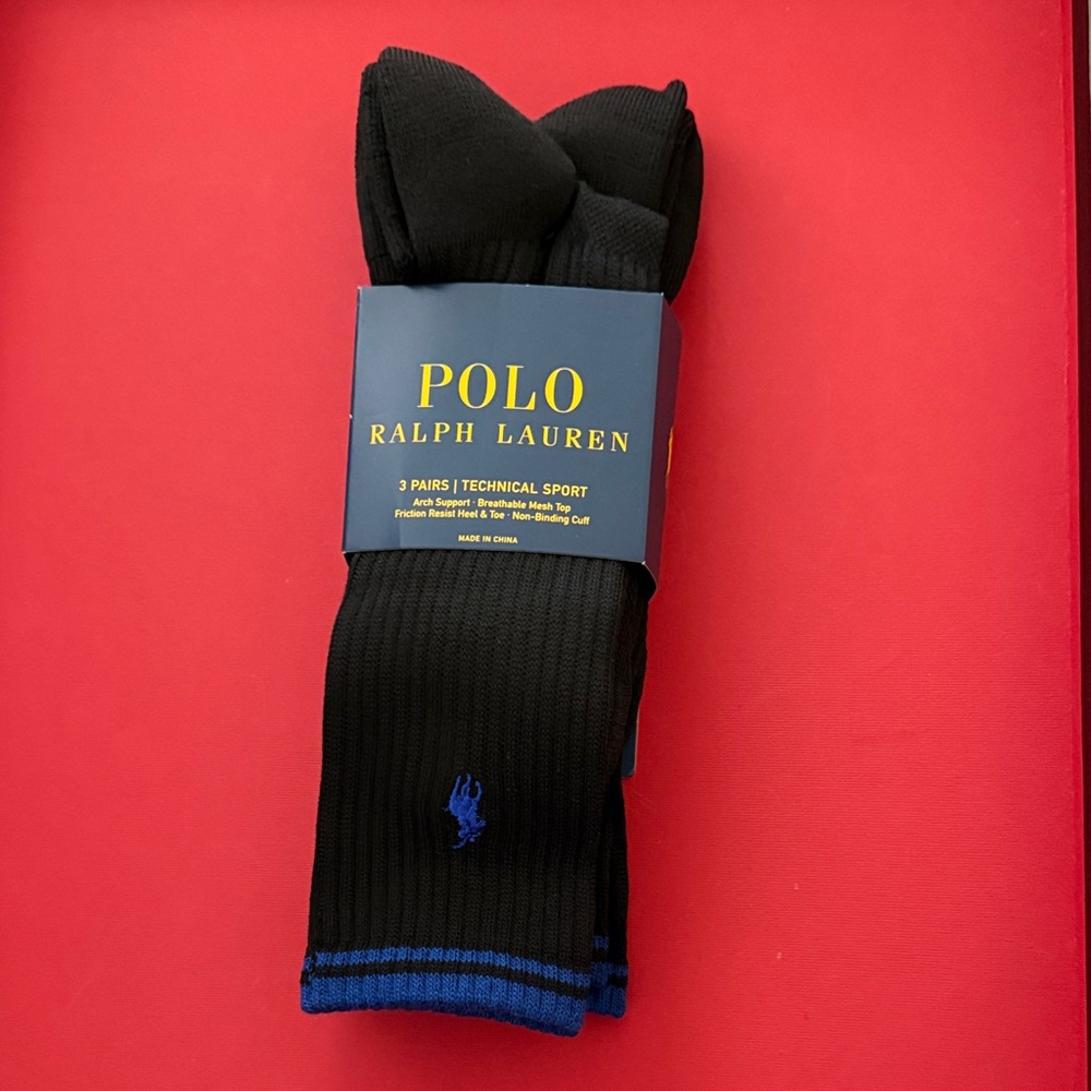 Polo by Ralph Lauren Men's Black and Blue Athletic Socks